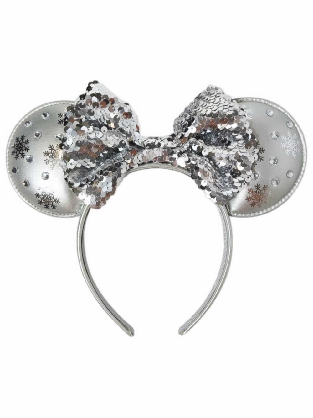 Disney Girls’ Silver Sequin Snowflakes Minnie Mouse Ears Headband—3 Ct